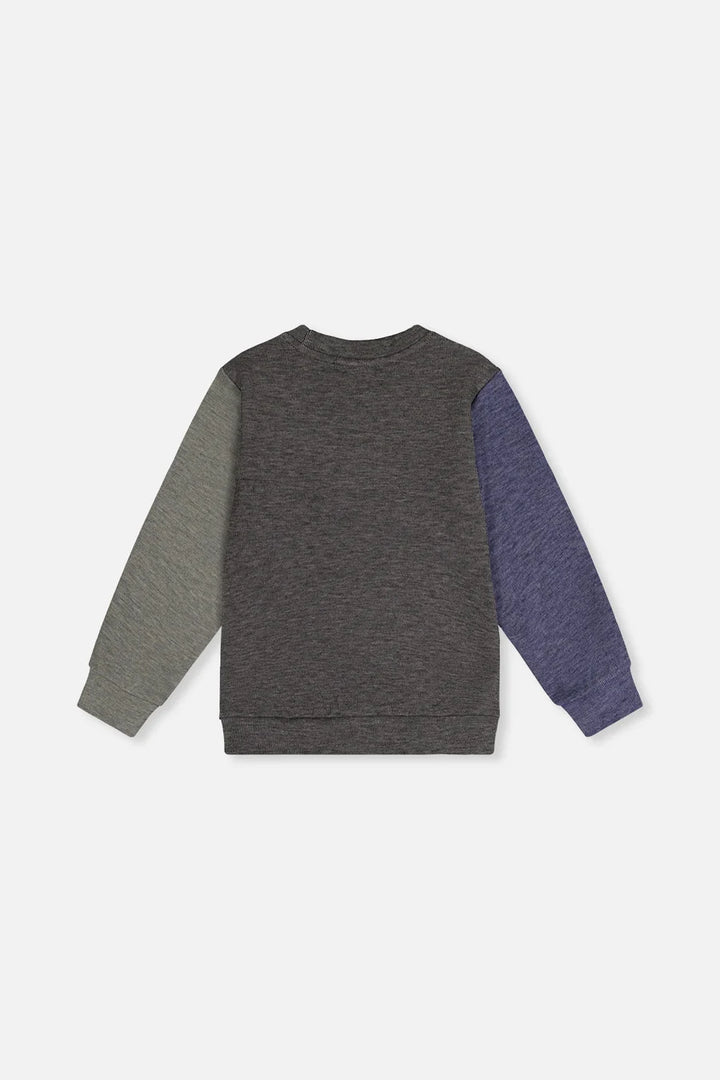 Deux Par Deux Colorblock Brushed Jersey Top with Chest Pocket - Beluga