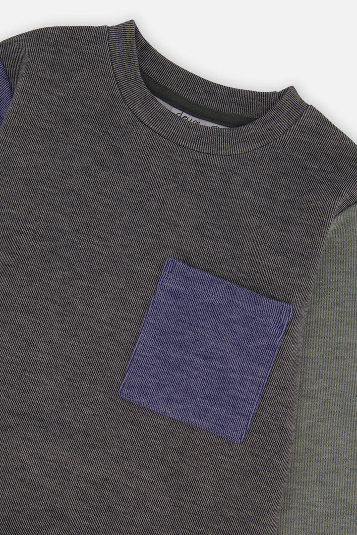 Deux Par Deux Colorblock Brushed Jersey Top with Chest Pocket - Beluga