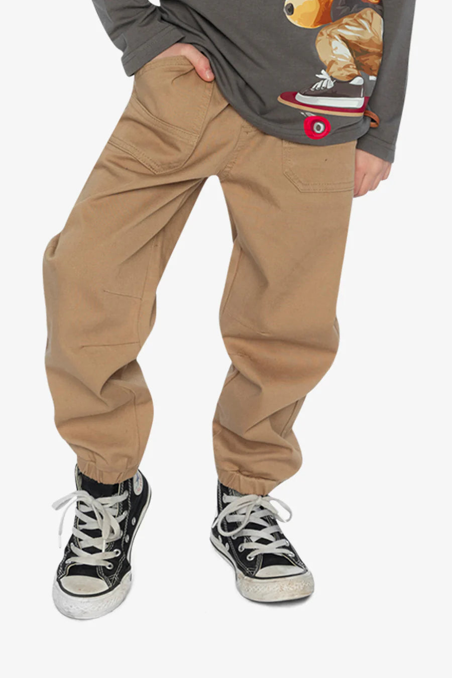 Deux Par Deux Stretch Canvas Jogger Pants with Patch - Tan