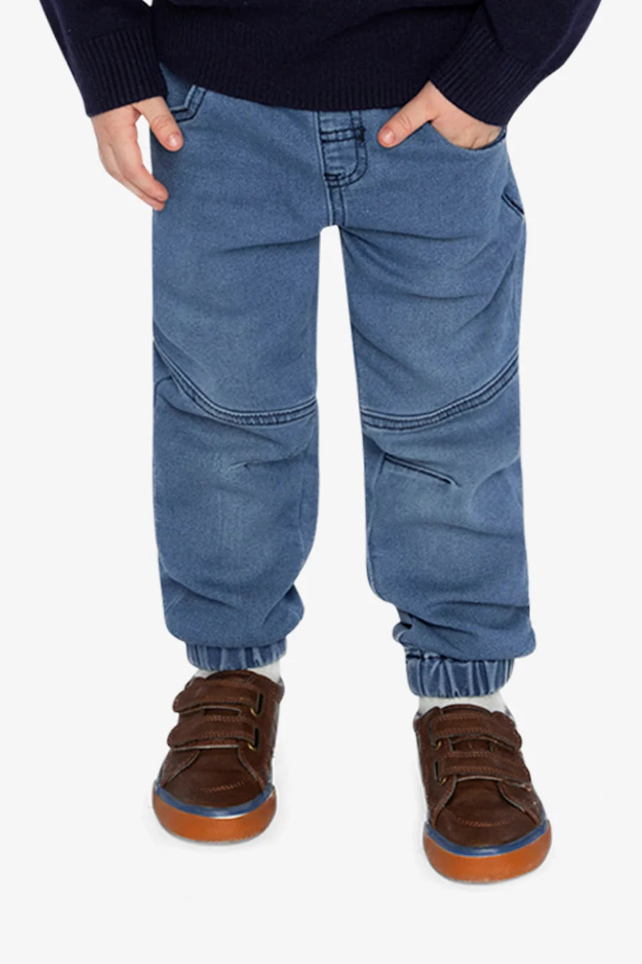 Deux Par Deux French Terry Denim Jogger Pants - Light Blue Denim