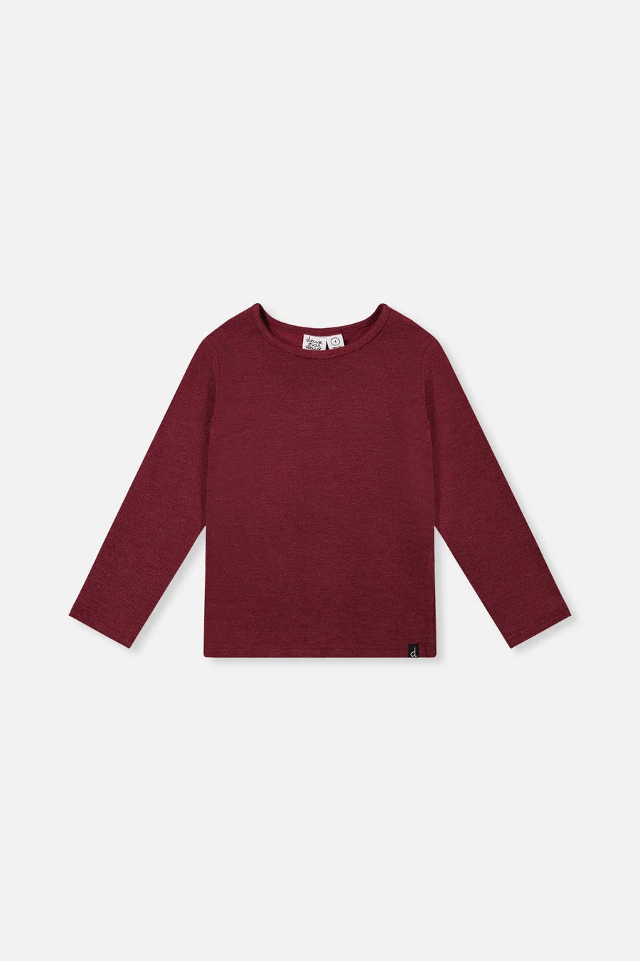 Deux Par Deux Brushed Ribbed Crew Neck - Chocolate Truffle/Burgundy