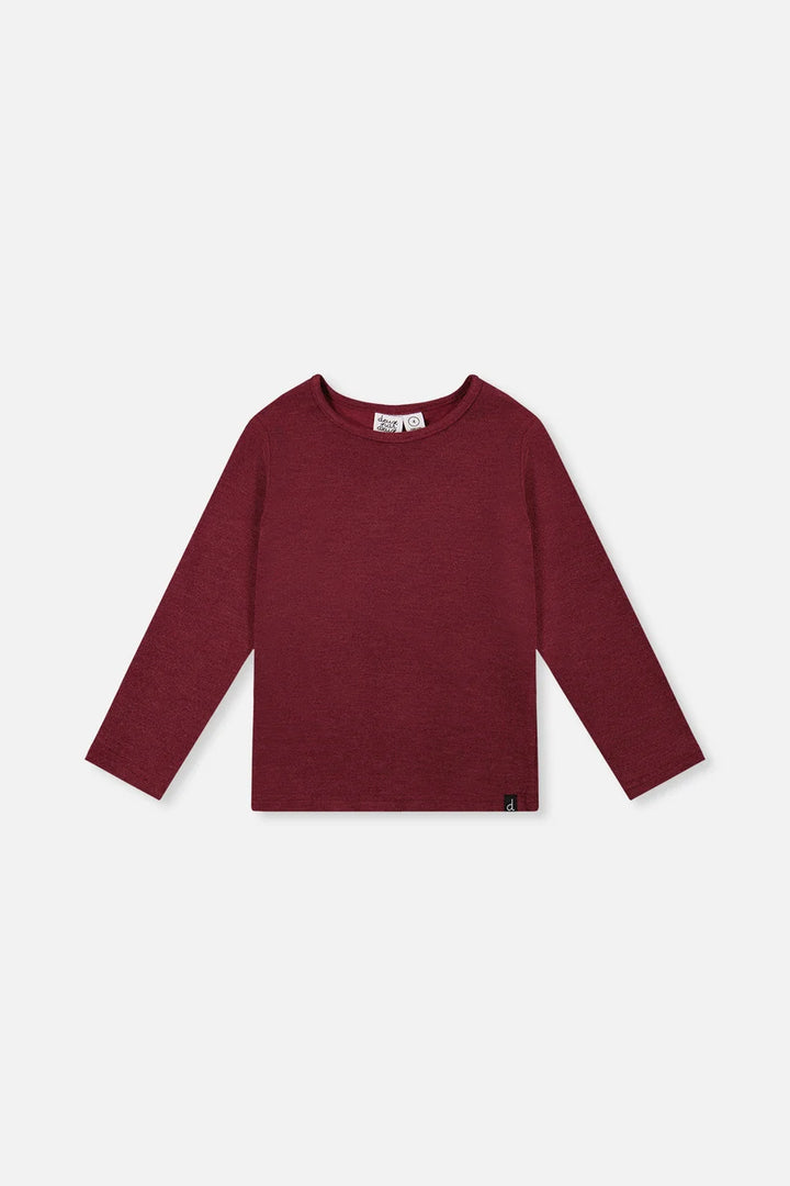 Deux Par Deux Brushed Ribbed Crew Neck - Chocolate Truffle/Burgundy