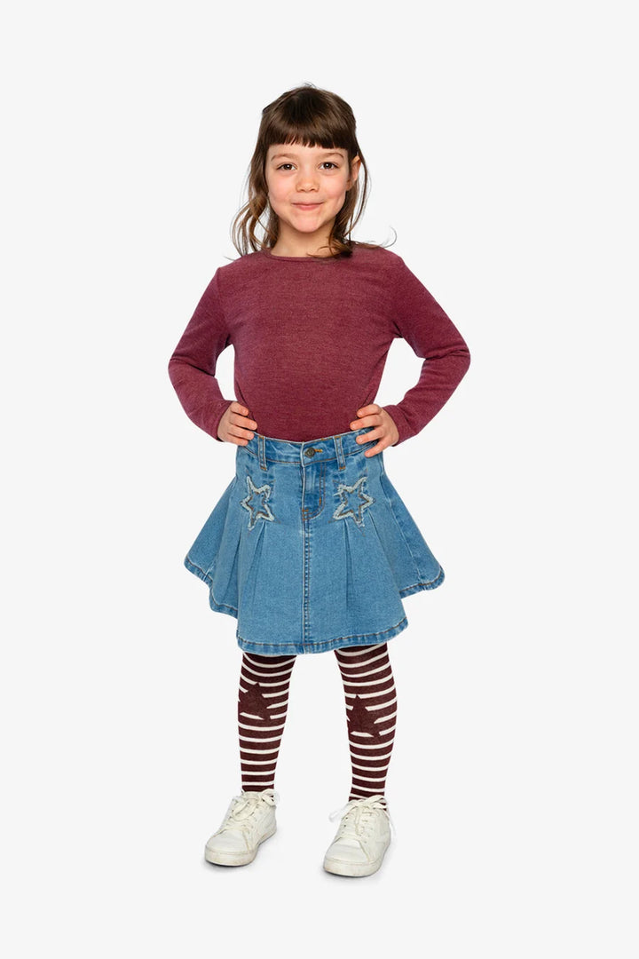 Deux Par Deux Brushed Ribbed Crew Neck - Chocolate Truffle/Burgundy