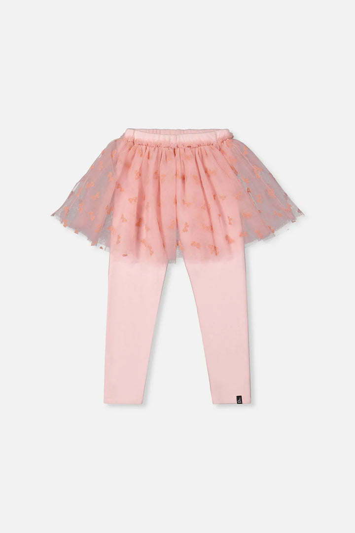 Deux Par Deux Leggings with Intergrated Tulle Skirt - Silver Pink