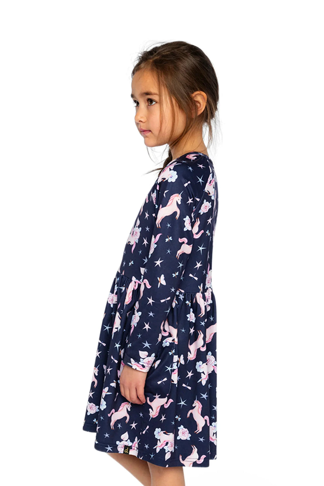 Deux Par Deux Long Sleeve Dress Navy Unicorn