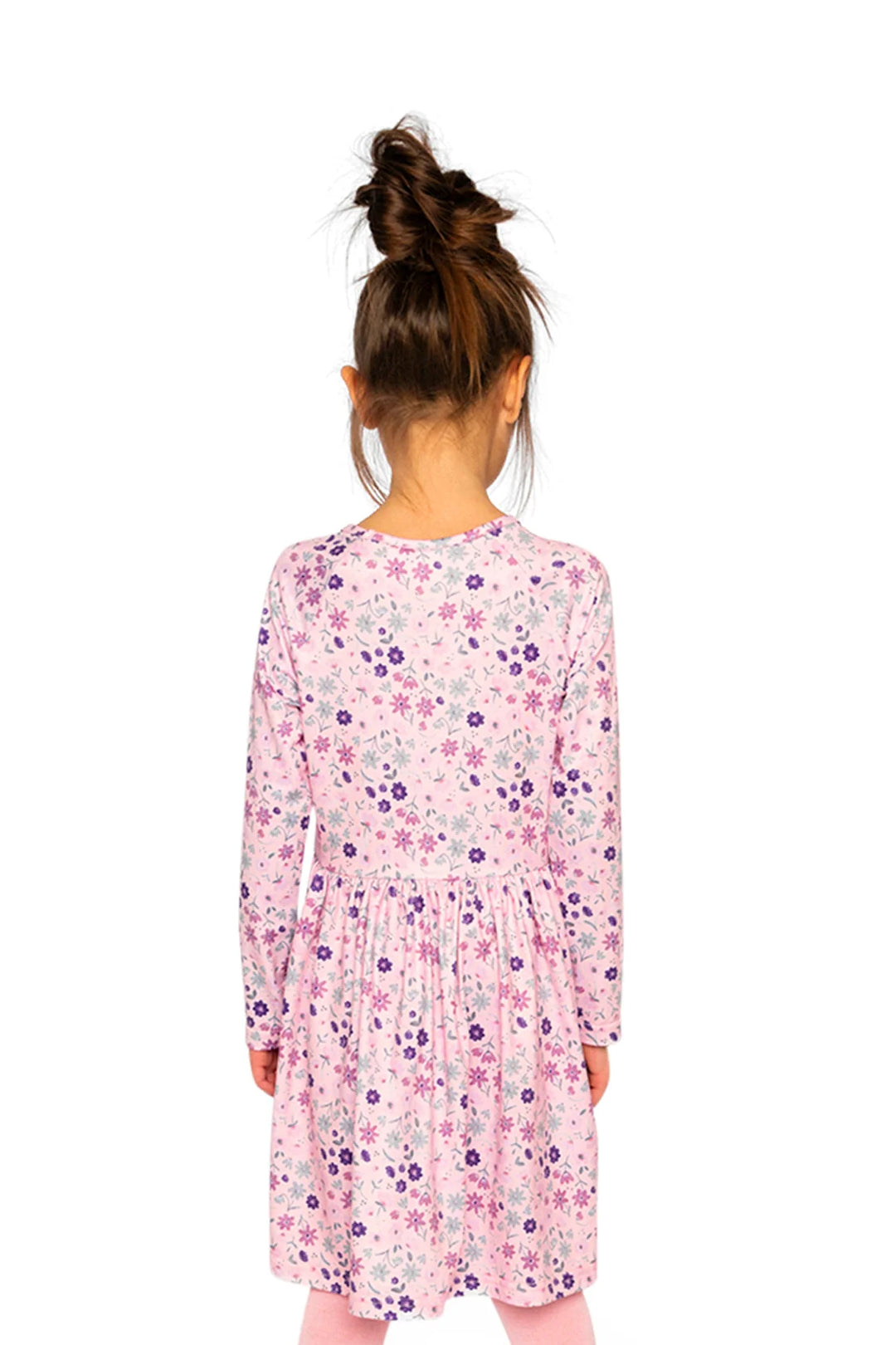 Deux Par Deux Long Sleeve Dress - Rose Printed Daisies