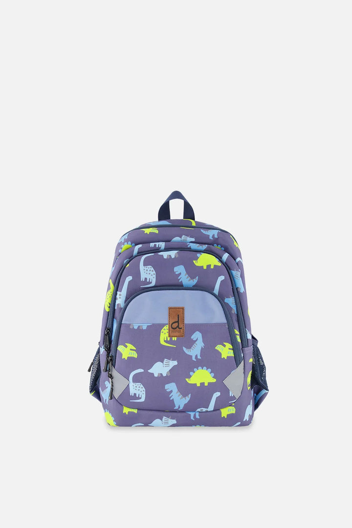 Deux Par Deux Little Kids Backpack - Blue Printed Dino