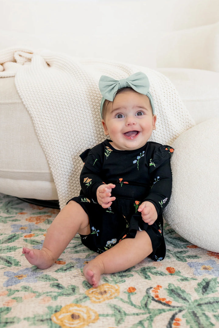 Kyte Baby Long Sleeve Twirl Bodysuit Dress - Midnight Wildflower