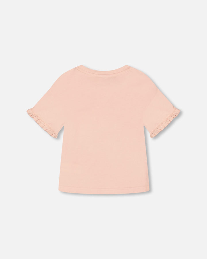 Deux Par Deux Organic Cotton Top With Print And Frills - Blush Pink