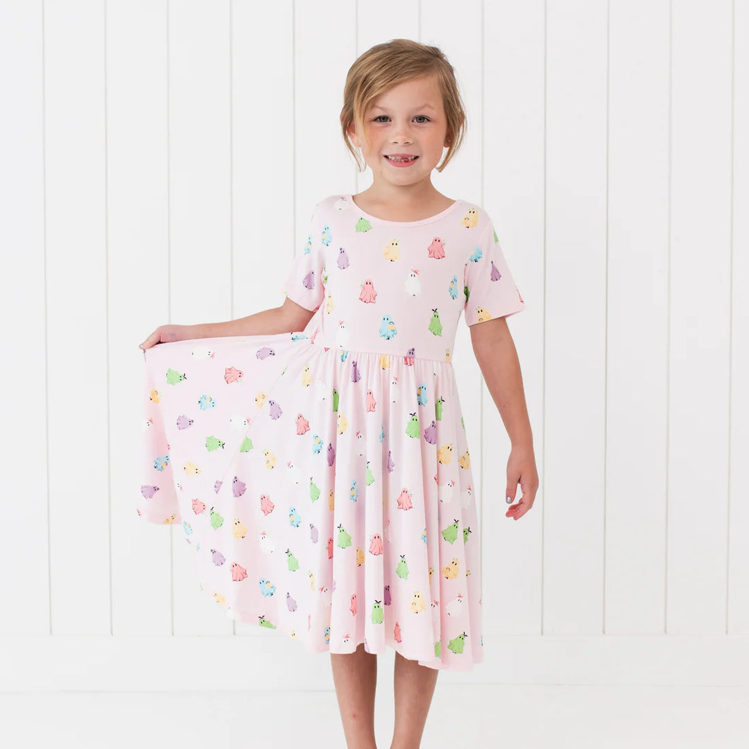 Kyte Baby Short Sleeve Twirl Dress - Pastel Ghost
