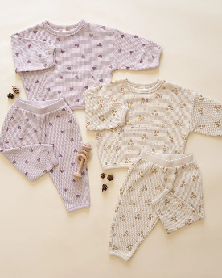 Quincy Mae Waffle Slouch Set - Hearts
