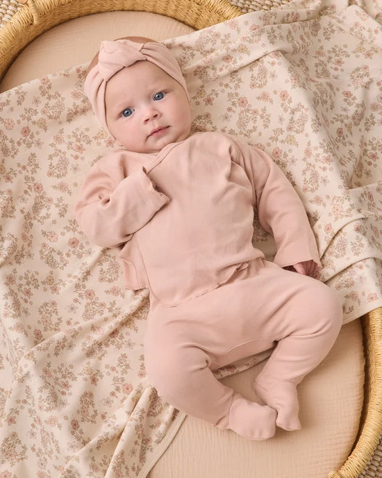 Quincy Mae Wrap Top and Footed Pant Set - Dusty Rose