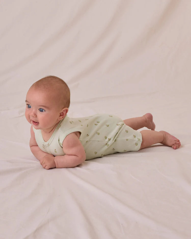 Quincy Mae Ribbed Henley Romper - Apples