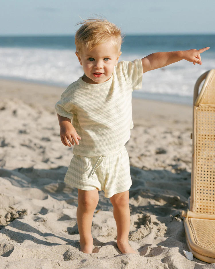 Quincy Mae Waffle Tee &amp; Shorts Set - Mint Stripe