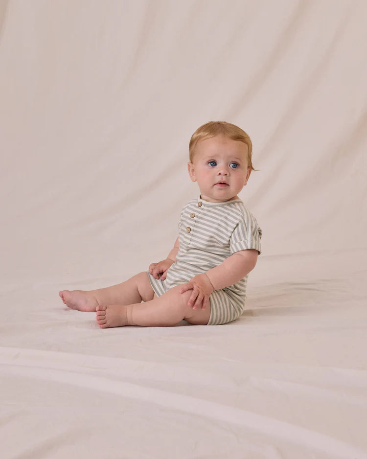 Quincy Mae Short Sleeve One-Piece - Sage Stripe