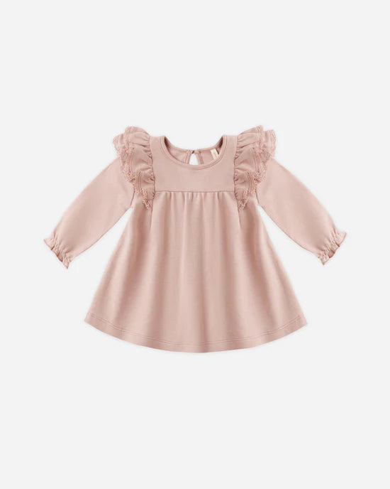 Quincy Mae Long Sleeve Flutter Dress - Rose