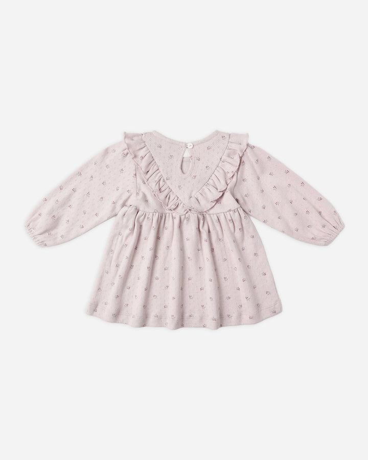 Quincy Mae Long Sleeve Ruffle V Dress - Lilac Ditsy