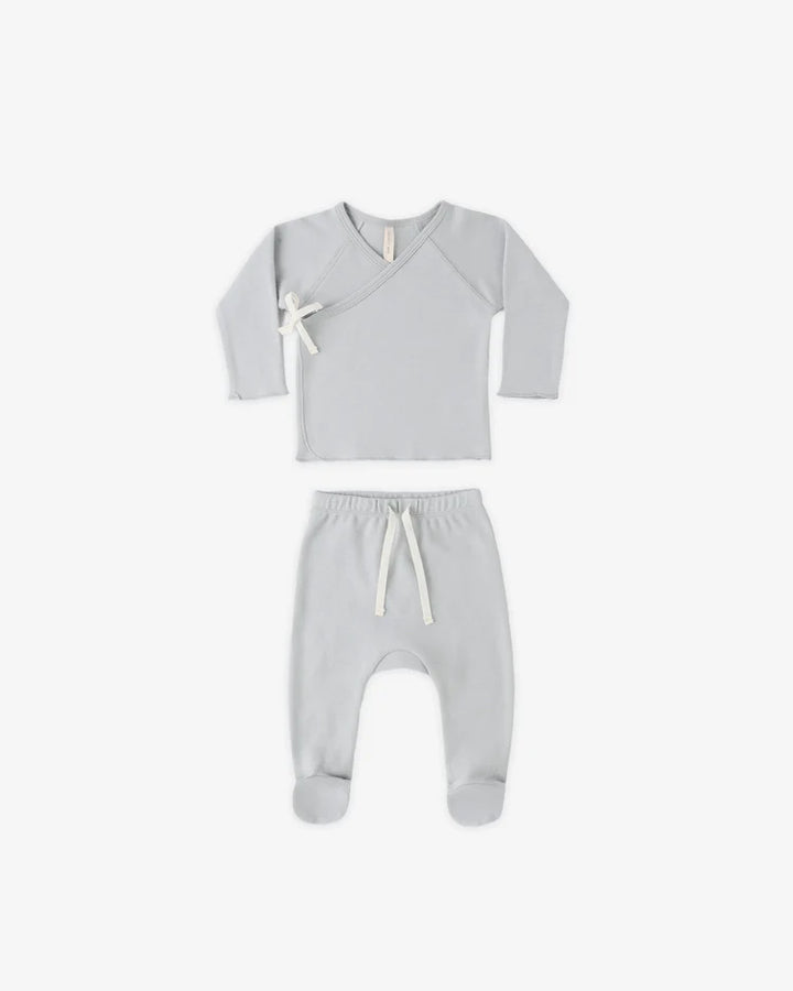 Quincy Mae Wrap Top &amp; Footed Pant Set - Sky