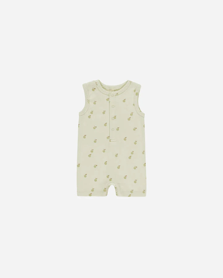 Quincy Mae Ribbed Henley Romper - Apples