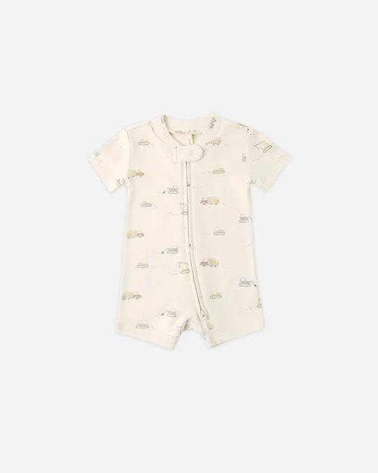 Quincy Mae Zippered Short Sleeve Sleeper - Construction Trucks