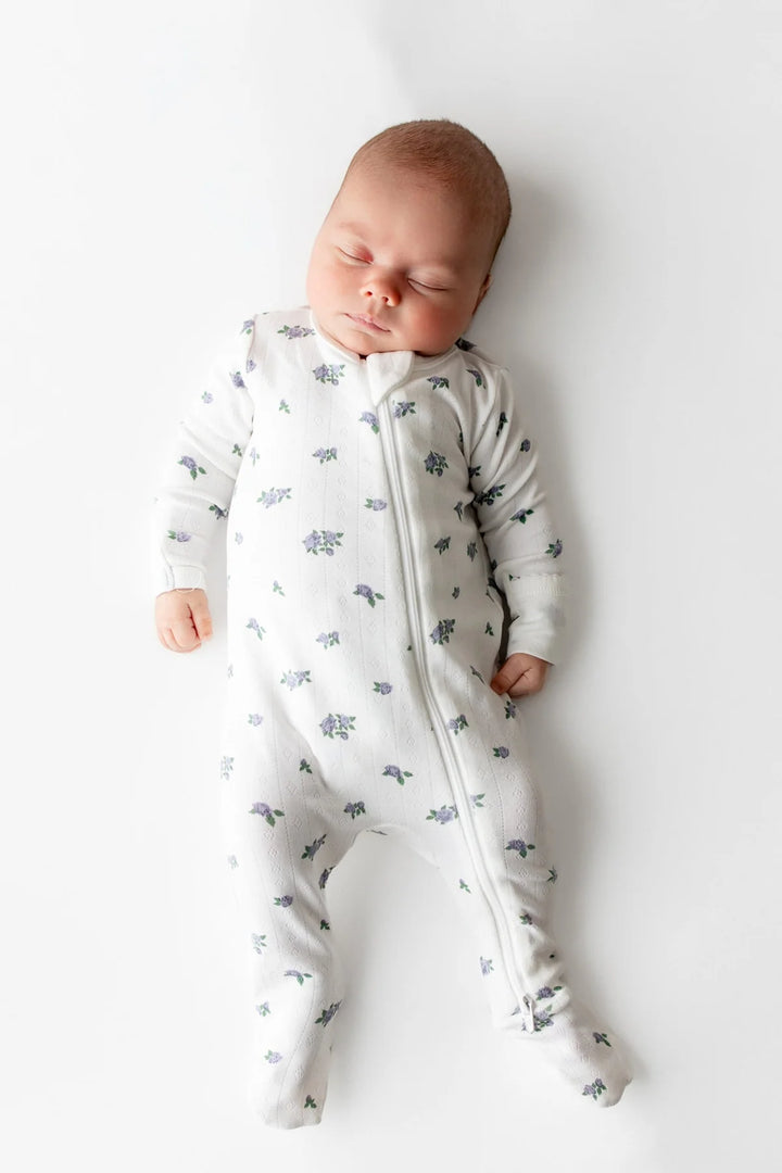 Kyte Baby Pointelle Zippered Footie with Picot Trim - Spray Rose