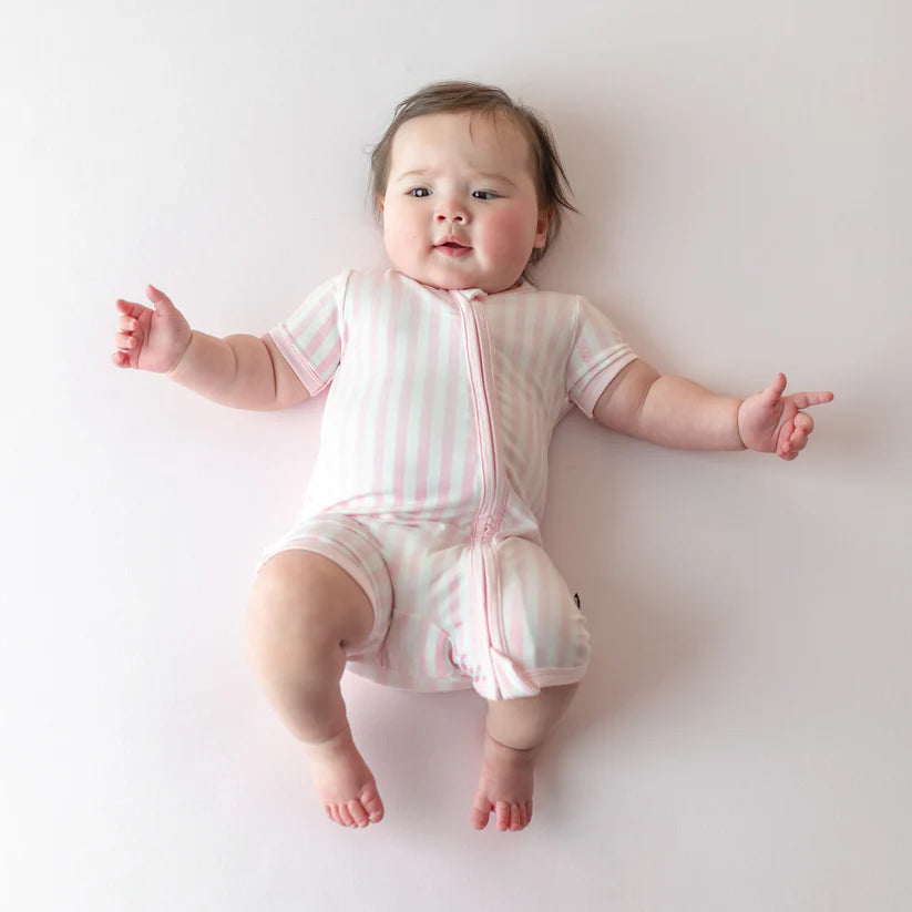 Kyte Baby Zippered Shortall Romper - Small Sakura Stripe
