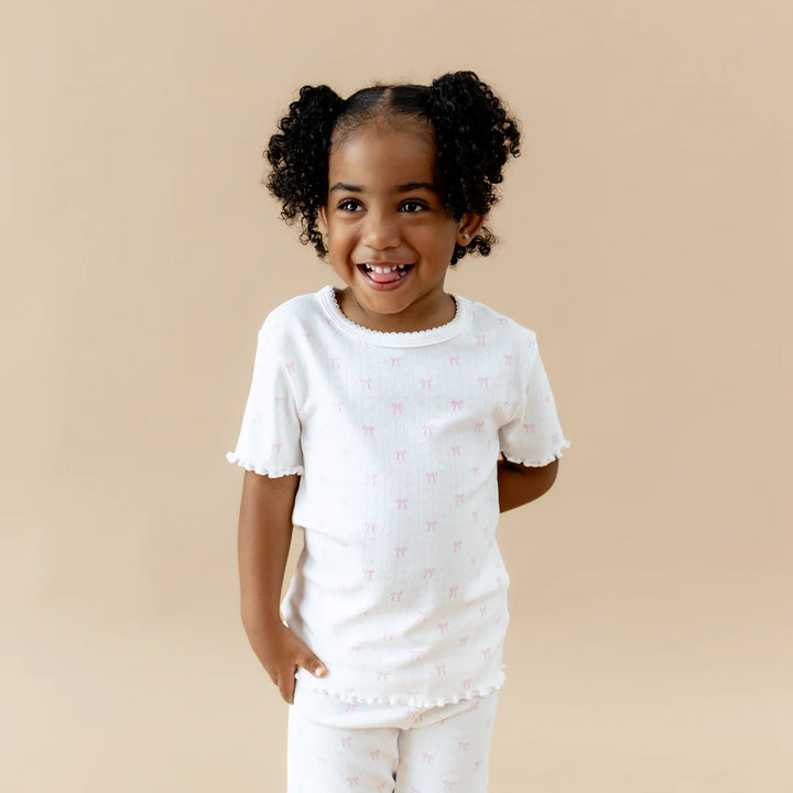 Kyte Baby Pointelle Short Sleeve Set - Sweet Pink Bow