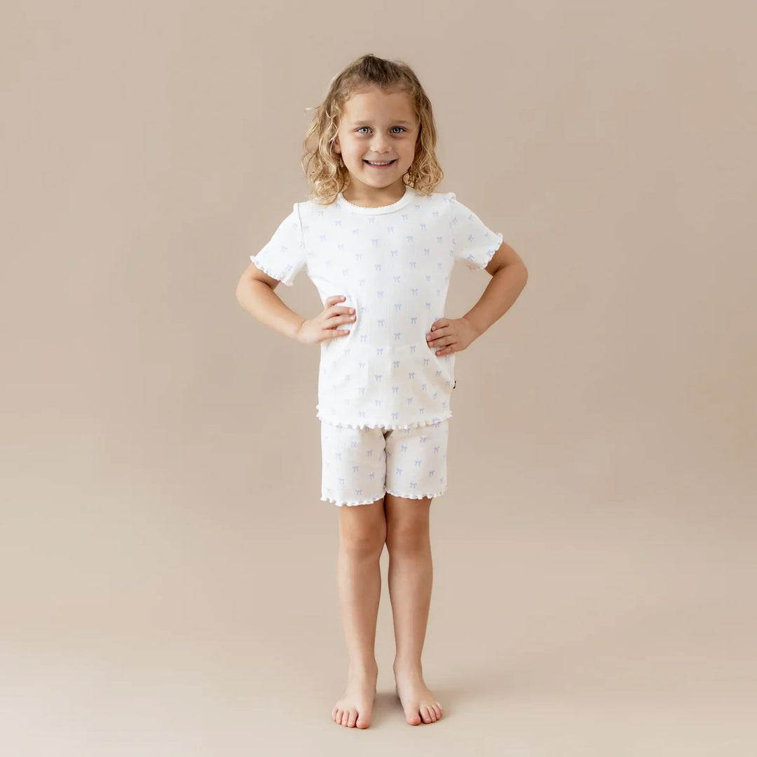 Kyte Baby Pointelle Short Sleeve Set - Sweet Blue Bow