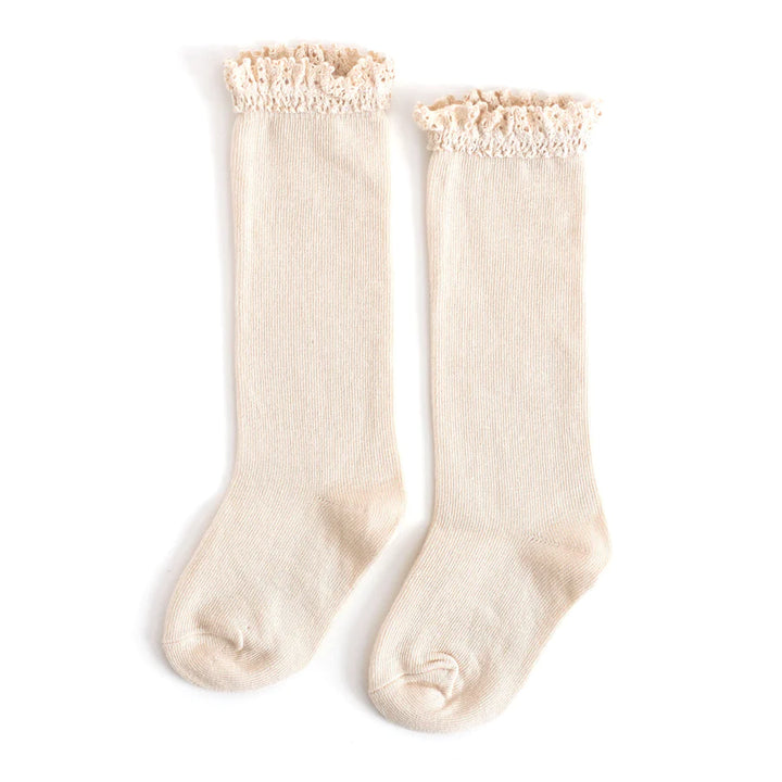 Little Stocking Co Lace Top Knee High Socks - Vanilla