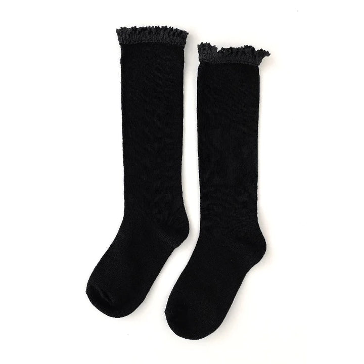 Little Stocking Co Lace Top Knee High Socks - Black