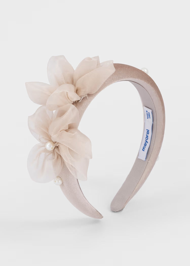 Mayoral Velvet Floral Headband - Champange