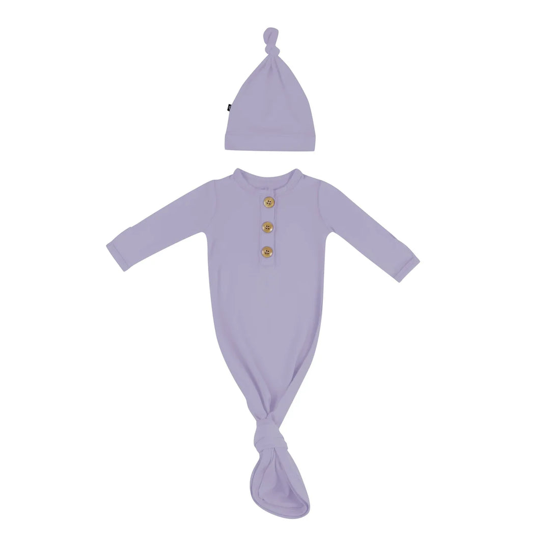 Kyte Baby Knotted Gown with Hat - Taro