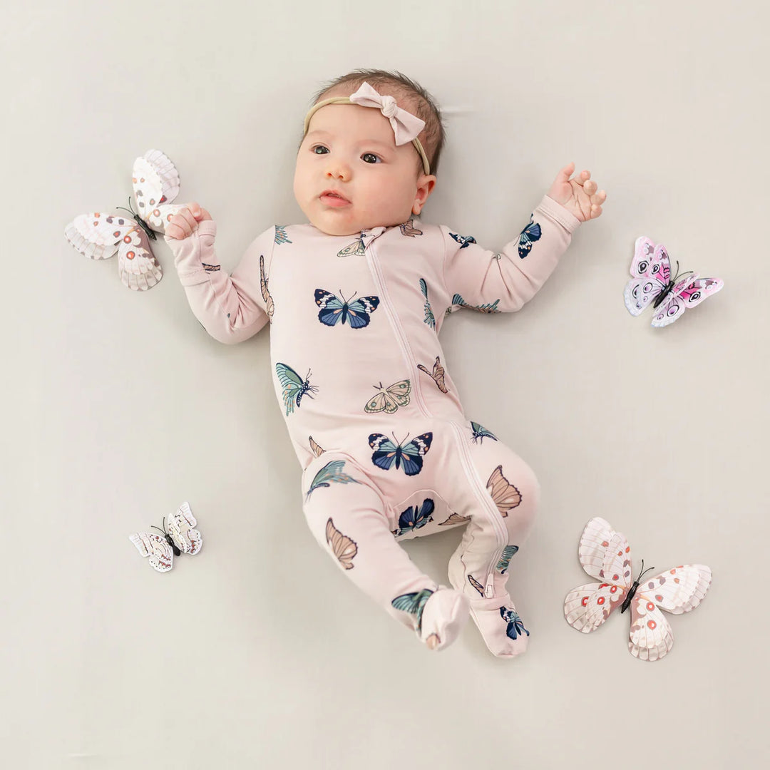 Kyte Baby Zippered Footie - Blush Butterfly