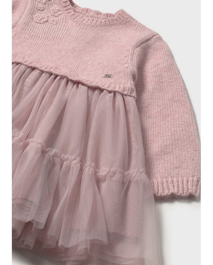 Mayoral Knit &amp; Tulle Dress - Crystal Pink