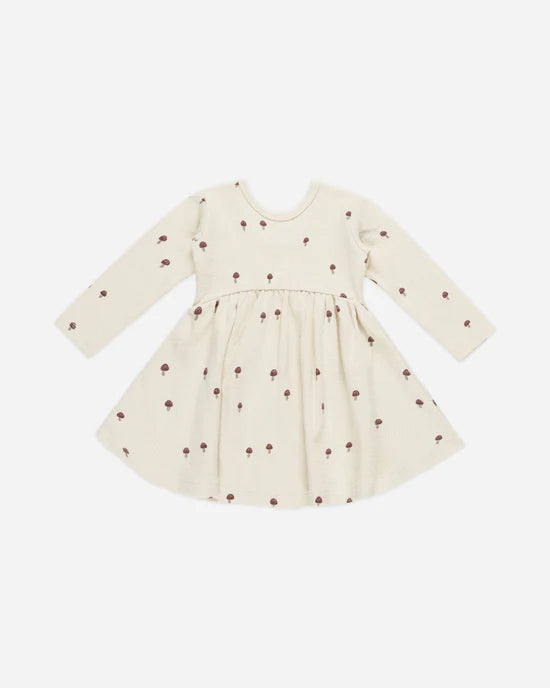 Quincy Mae Ribbed Long Sleeve Dress - Mushrooms