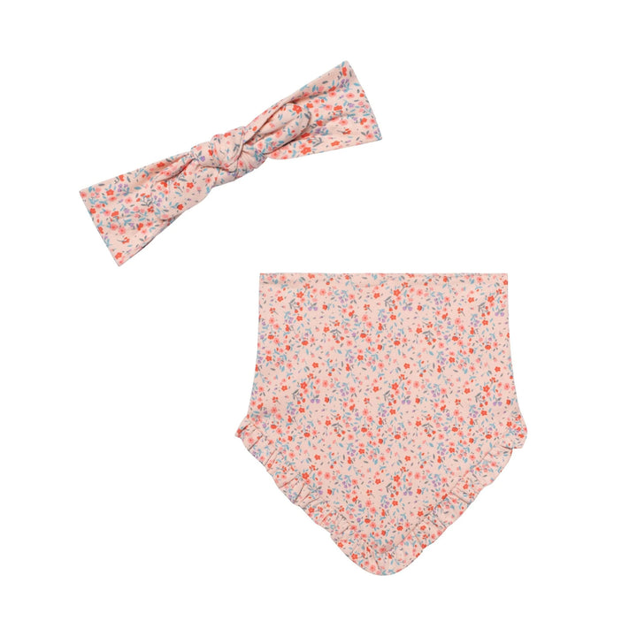 Deux Par Deux Organic Cotton Headband &amp; Bib Set - Little Flowers