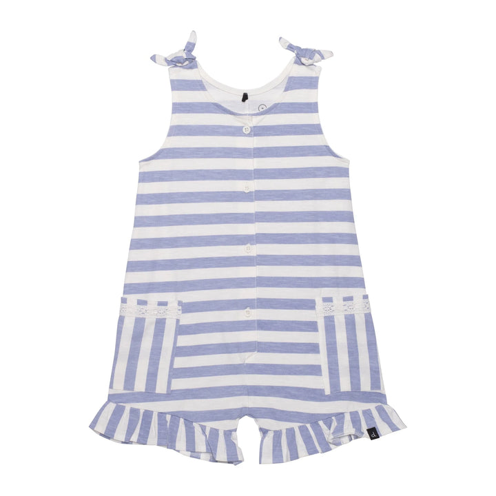 Deux Par Deux Striped Jumpsuit With Frill - Thistle/Off White