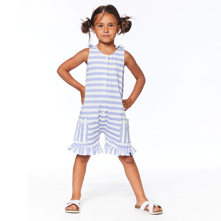 Deux Par Deux Striped Jumpsuit With Frill - Thistle/Off White