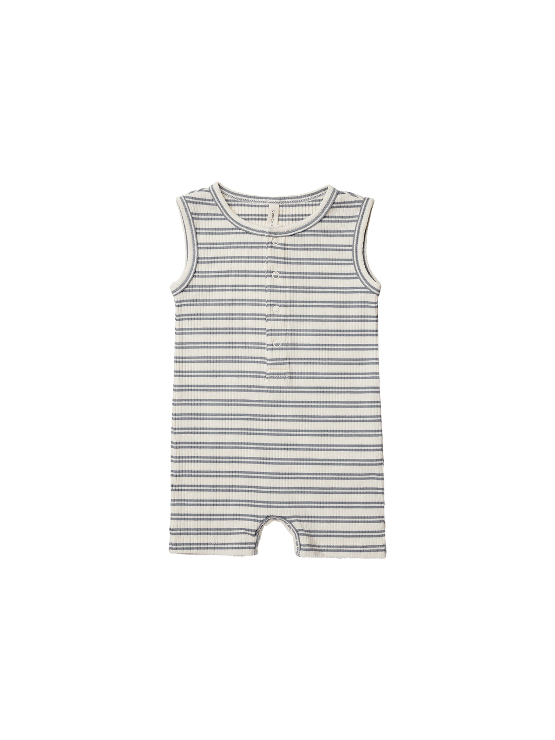 Quincy Mae Ribbed Henley Romper - Ocean Stripe