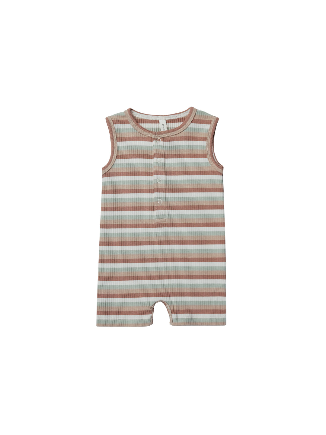 Quincy Mae Ribbed Henley Romper - Summer Stripe