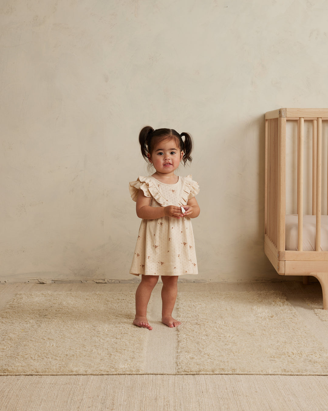 Quincy Mae Sleeveless Ruffle V Dress Set - Ditsy Clay
