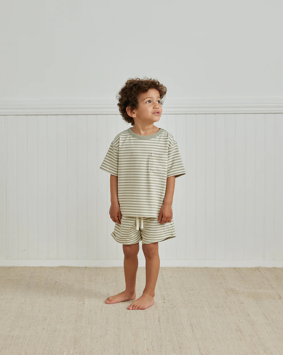 Quincy Mae Boxy Pocket Tee - Pistachio Stripe